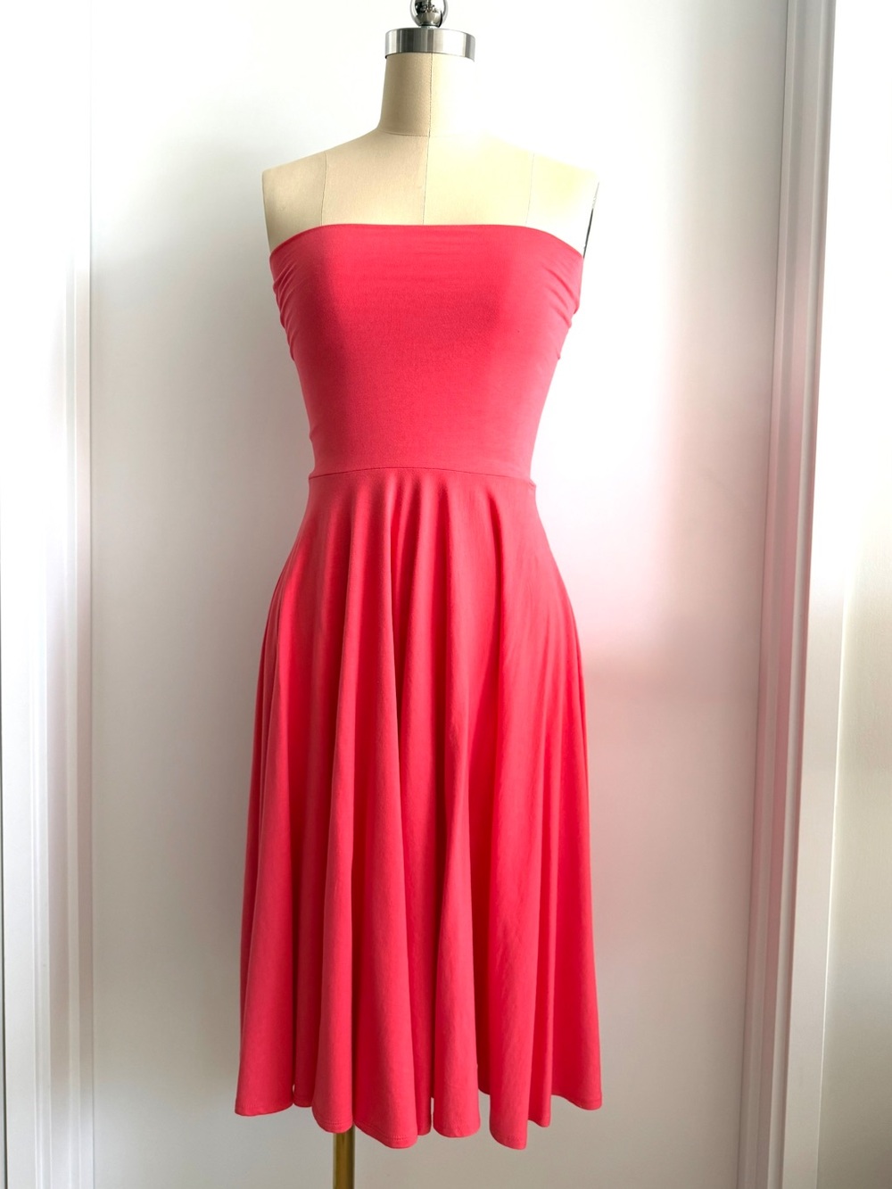 J.CREW Strapless Coral Pink Midi Fit & Flare Jersey Knit Dress Women’s XS